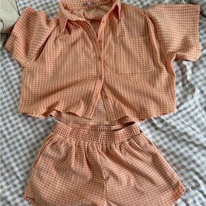 Orange Plaid Crop Top and Shorts Set